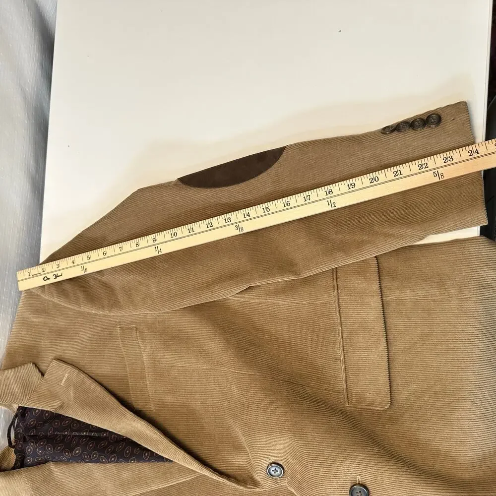 CHAPS Men’s 38R Corduroy Blazer Tan Brown Elbow Patches Professor Sport Coat